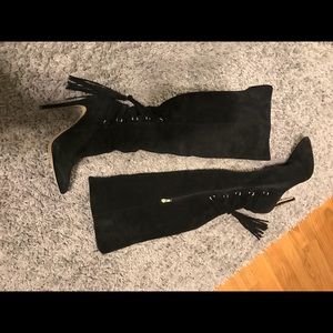 Black suede knee high stiletto boots